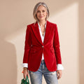 Women's Velvet Blazer Notched Lapel Single-Button Hip-Length Jacket - Burgundy