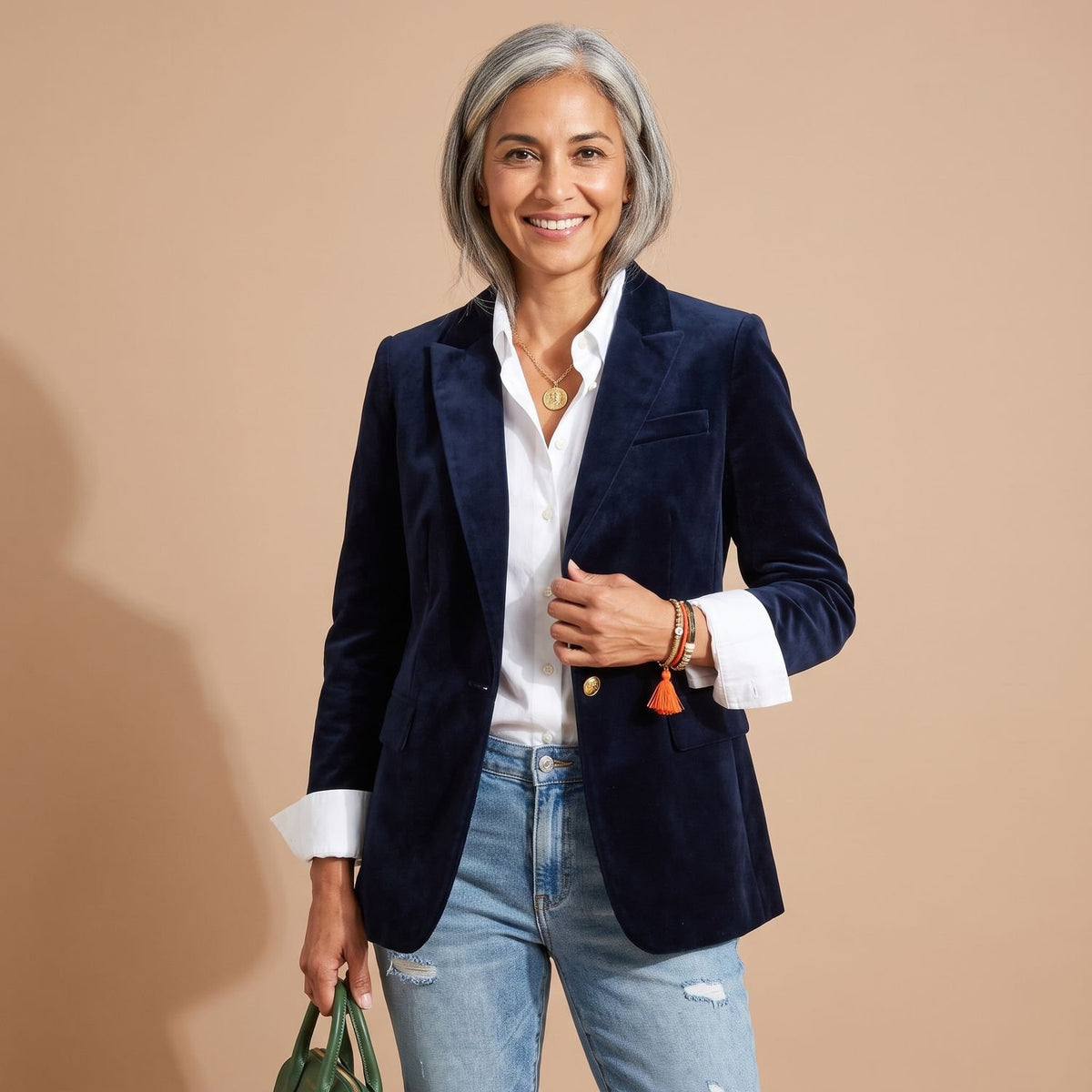 Women's Velvet Blazer Notched Lapel Single-Button Hip-Length Jacket - Black