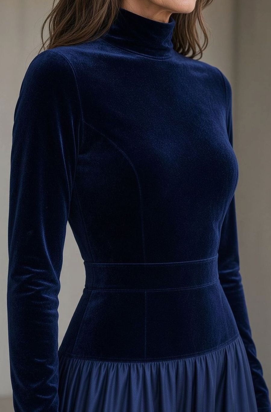Women's Velvet Bodice Turtleneck Maxi Christmas Party Dress