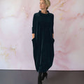 Women's Velvet Cowl-Neck Pocket Maxi Dress - Dark Green