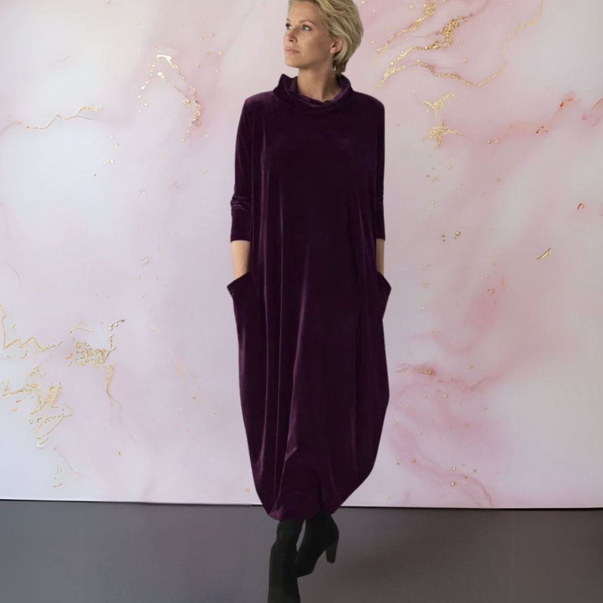 Women's Velvet Cowl-Neck Pocket Maxi Dress - Purple