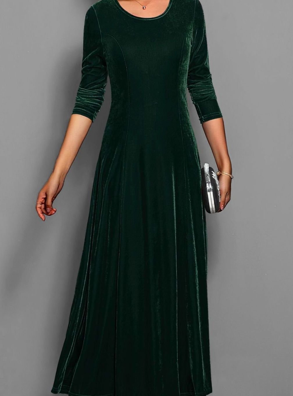 Women's Velvet Long Sleeve Formal Party Dress Maxi A-Line