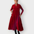 Women's Velvet Tiered Long-Sleeve Formal Dresses Maxi - Red