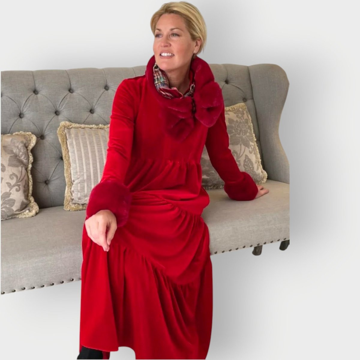 Women's Velvet Tiered Long-Sleeve Formal Dresses Maxi