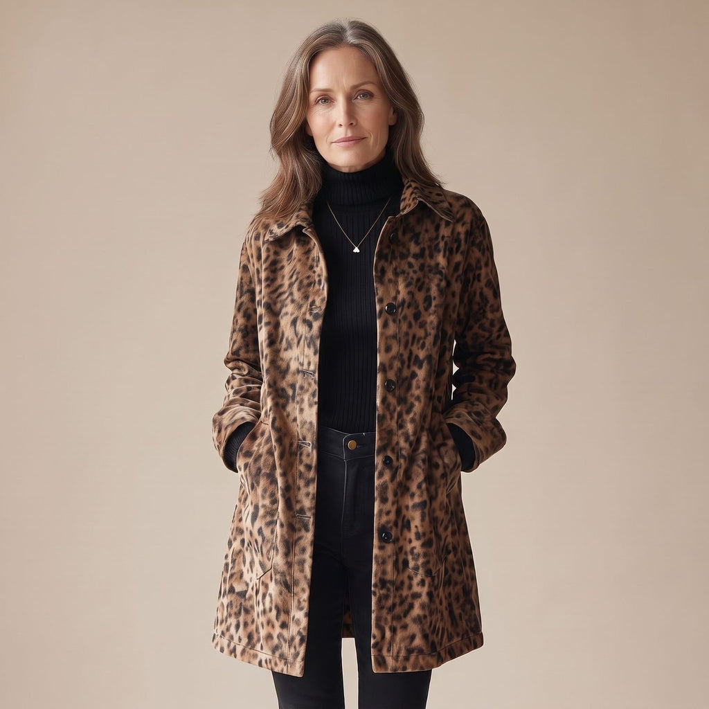 Women's Vintage Leopard Print Button-Front Coat