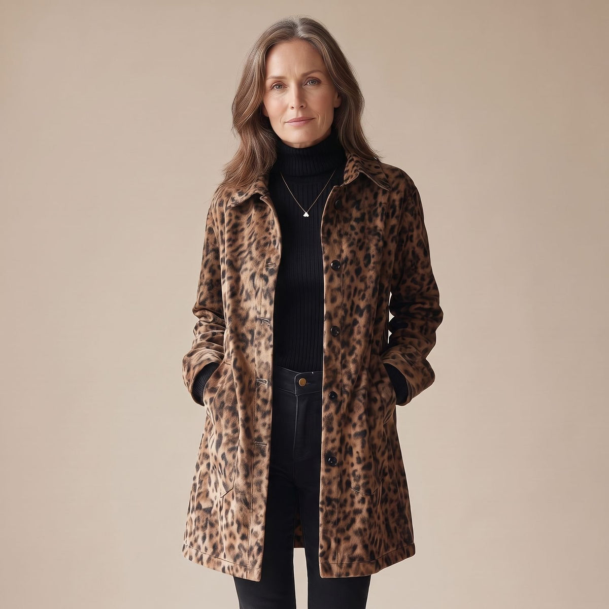 Women's Vintage Leopard Print Button-Front Coat