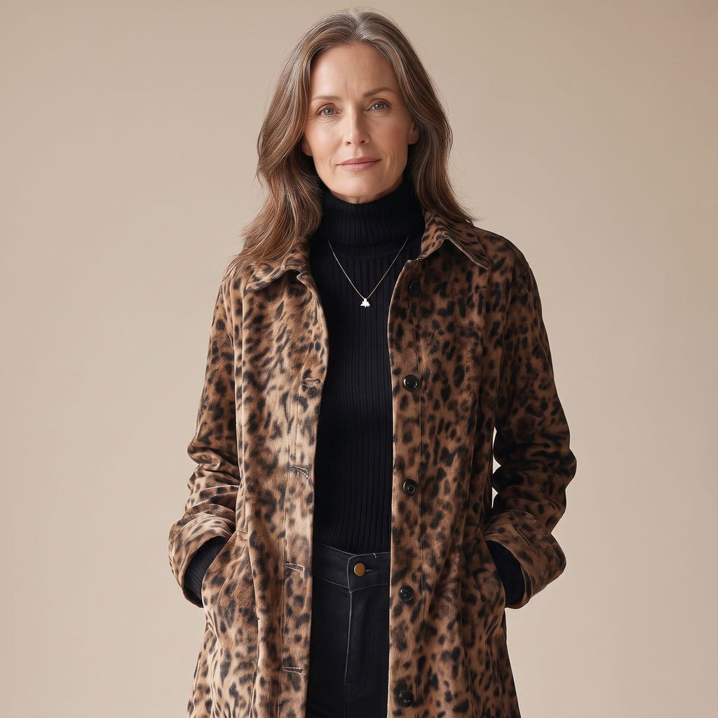 Women's Vintage Leopard Print Button-Front Coat