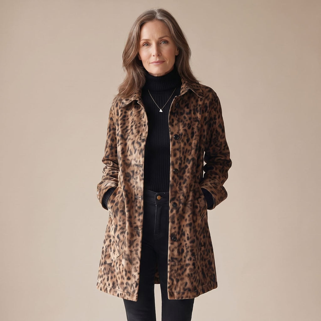 Women's Vintage Leopard Print Button-Front Coat