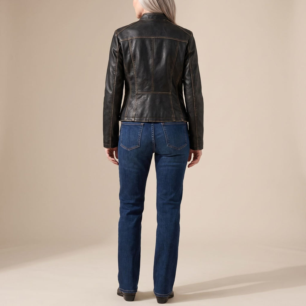 Women's Vintage Military Gold-Trim Faux Leather Jacket