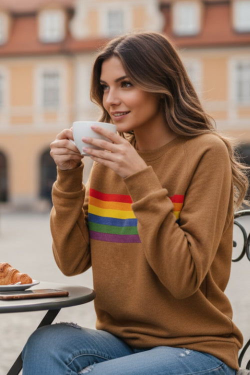 Women's Vintage Rainbow Striped Relaxed-Fit Pullover Sweatshirt