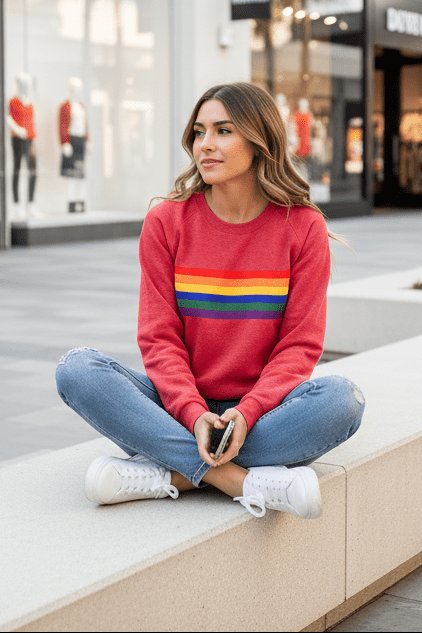 Women's Vintage Rainbow Striped Relaxed-Fit Pullover Sweatshirt