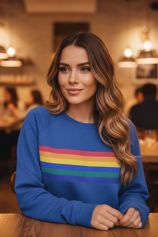Women's Vintage Rainbow Striped Relaxed-Fit Pullover Sweatshirt