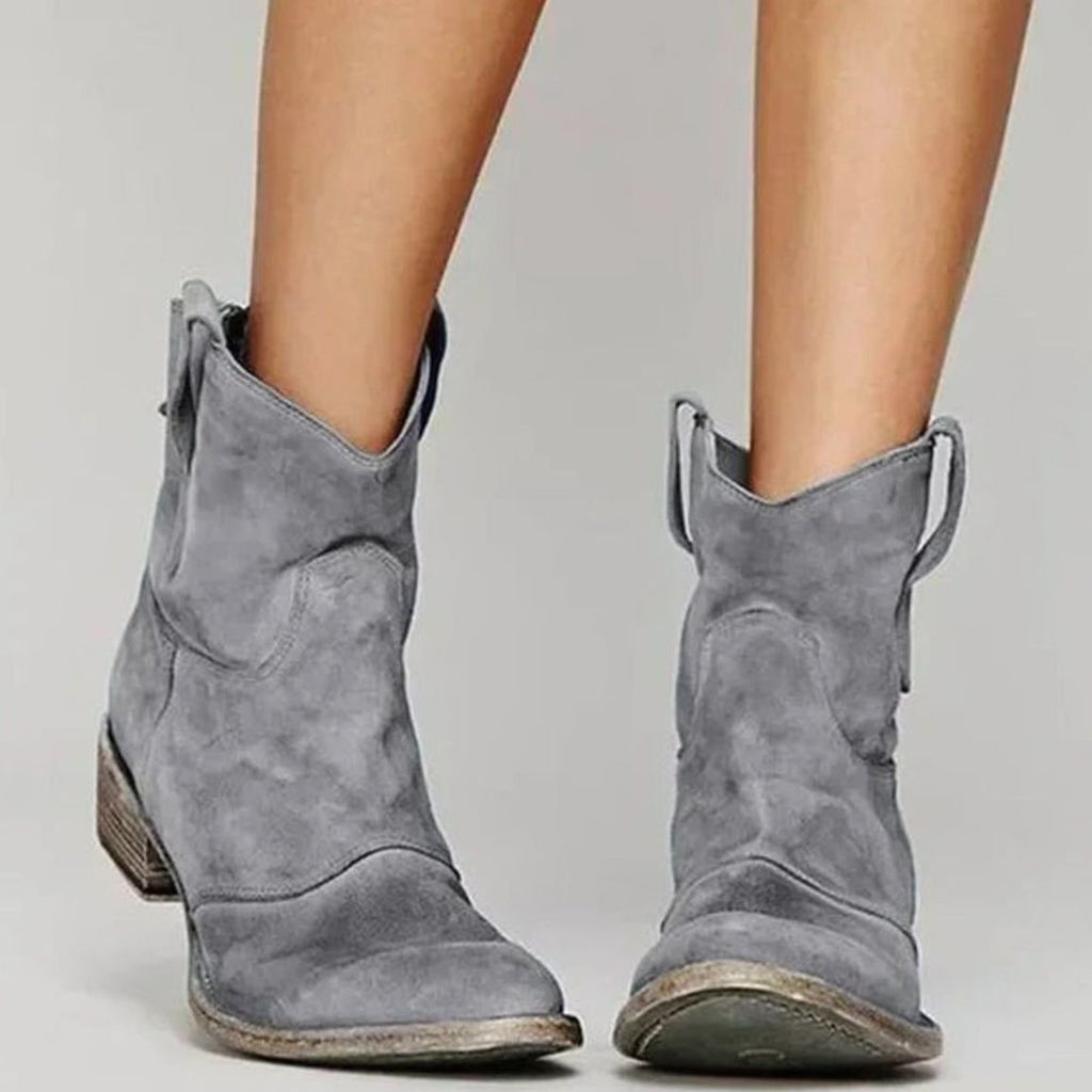 Women's Vintage Western Suede Slip-On Ankle Boots