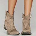 Women's Vintage Western Suede Slip-On Ankle Boots - Brown