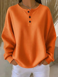 Women's Waffle Knit Sweater Relaxed Henley Pullover - Orange