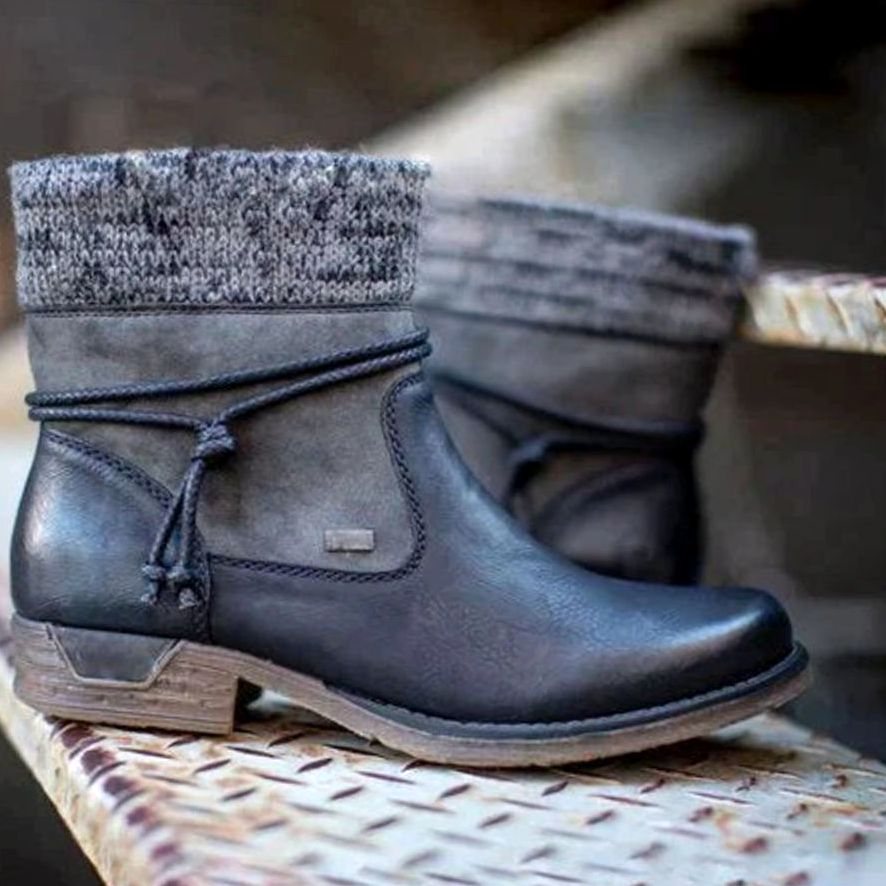 Women's Warm Knit-Cuff Slip-On Ankle Boots