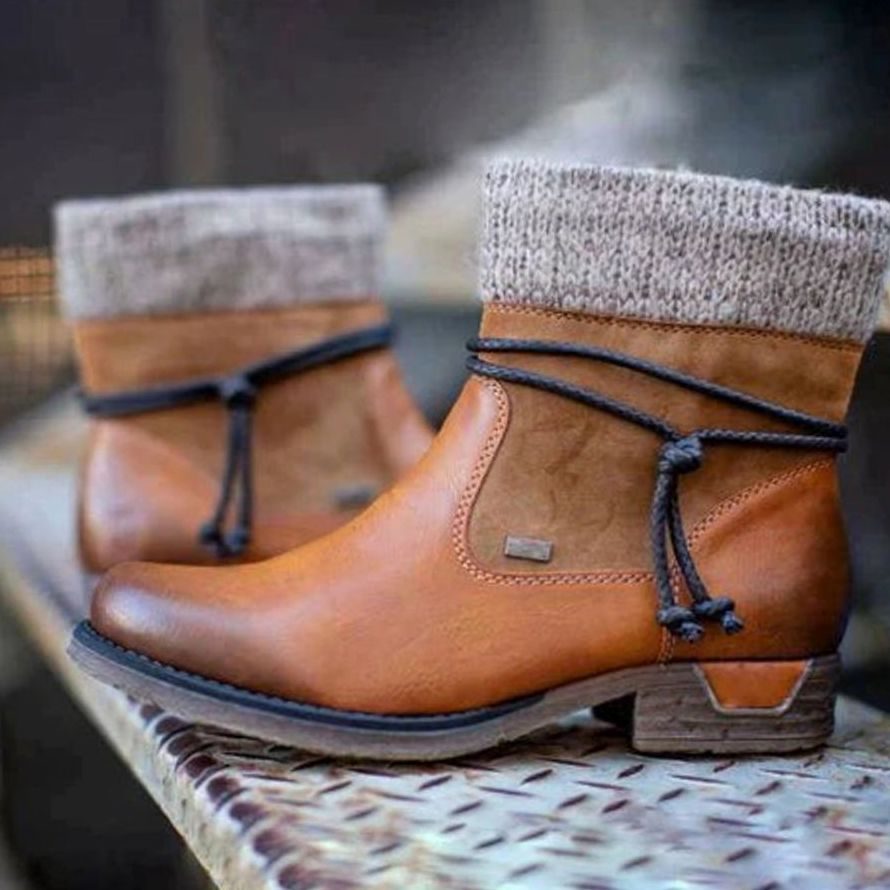 Women's Warm Knit-Cuff Slip-On Ankle Boots