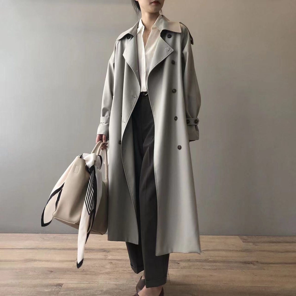 Women's Water-Repellent Double-Breasted Long Trench Coat