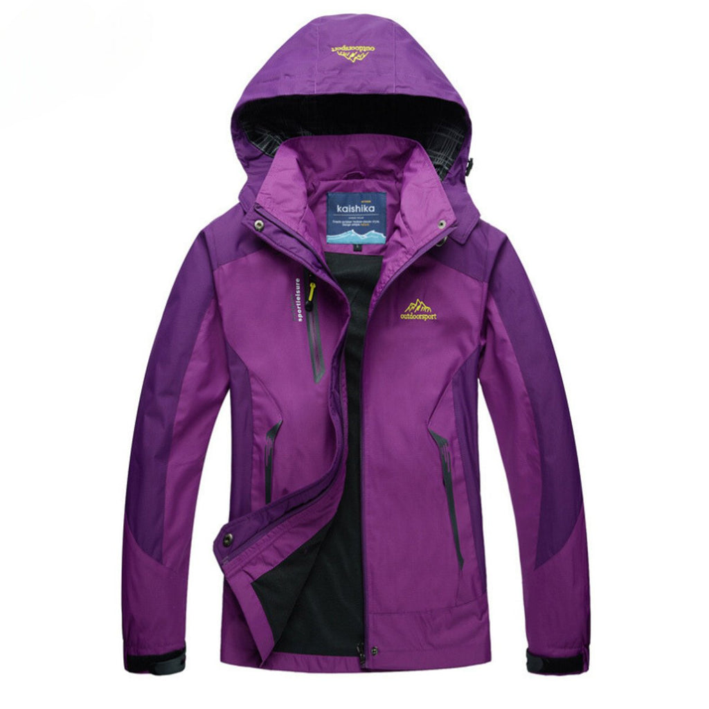 Women's Waterproof Hooded Outdoor Windbreaker Quilted Jacket - Purple