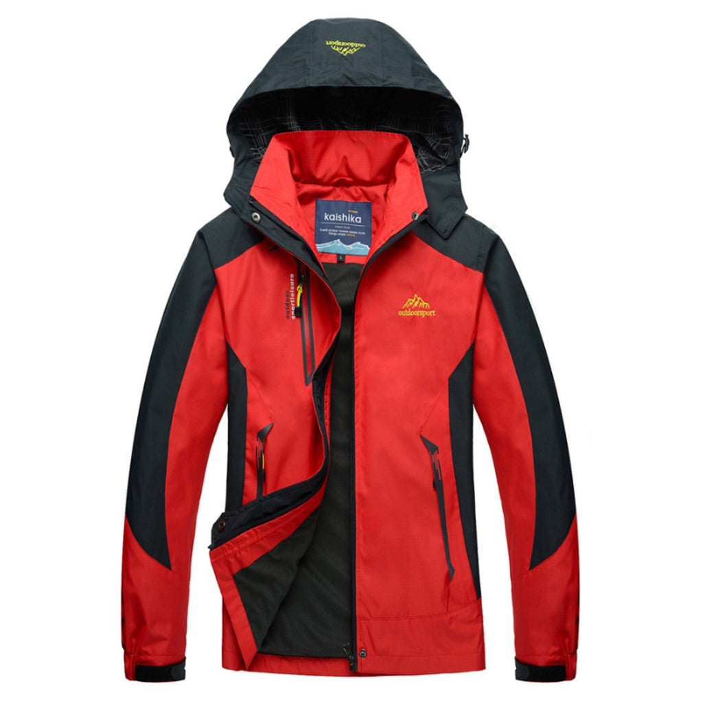 Women's Waterproof Hooded Outdoor Windbreaker Quilted Jacket - Red