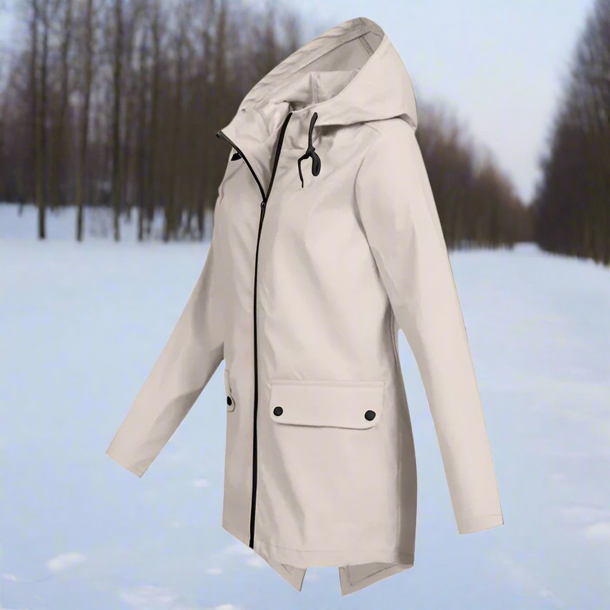 Women's Waterproof Hooded Rain Jacket Zip-Up Adjustable Cuffs Pockets