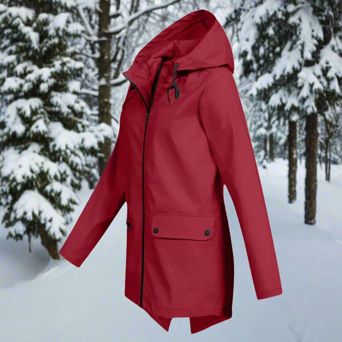 Women's Waterproof Hooded Rain Jacket Zip-Up Adjustable Cuffs Pockets