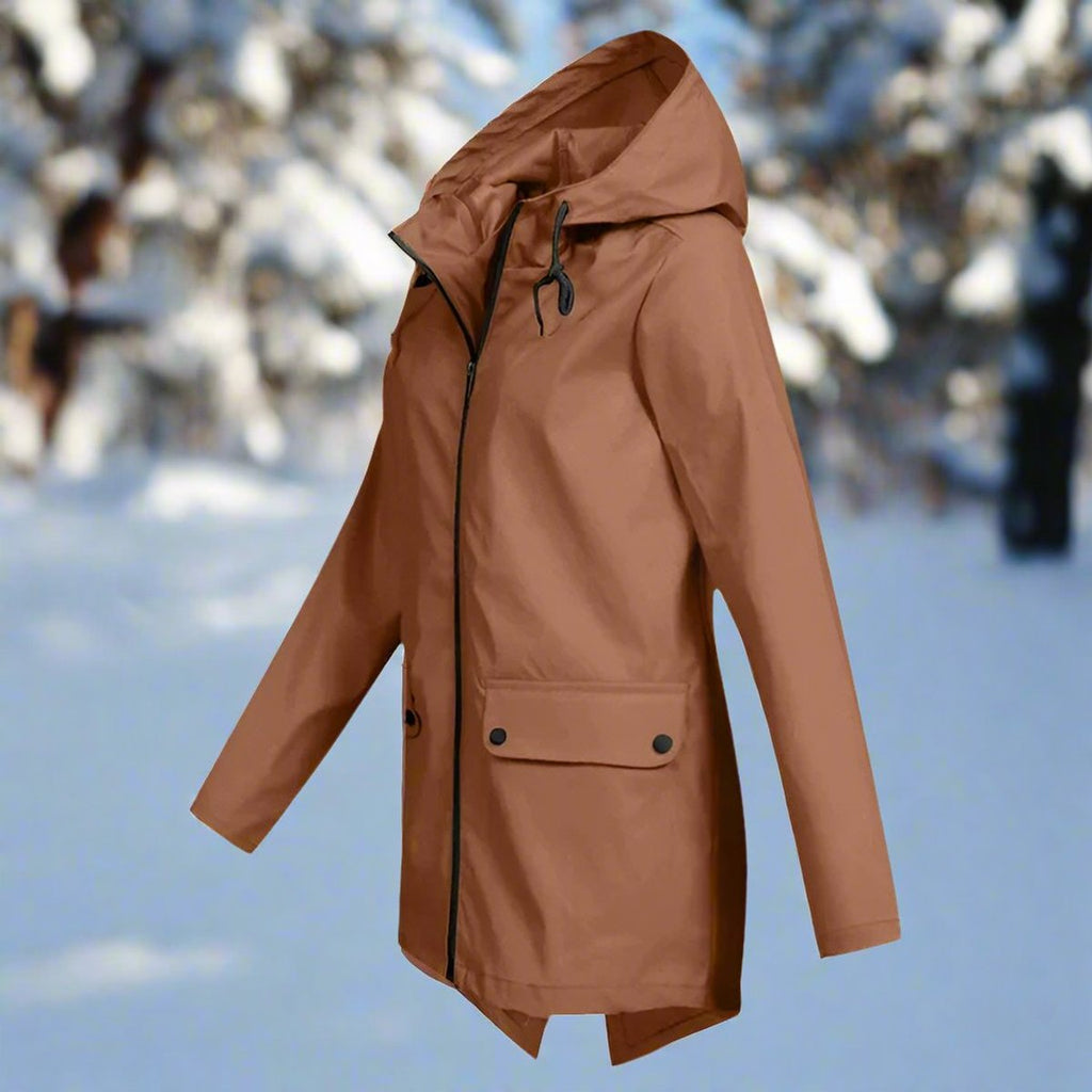 Women's Waterproof Hooded Rain Jacket Zip-Up Adjustable Cuffs Pockets