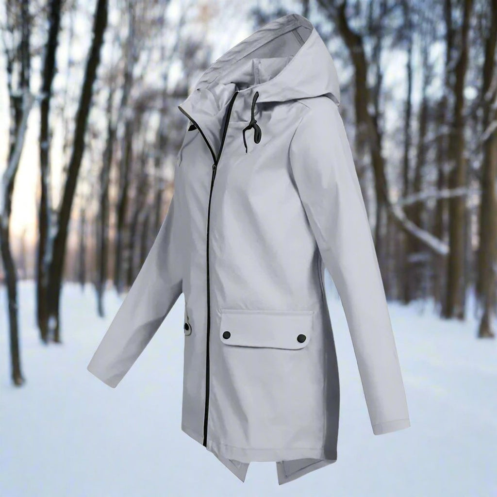 Women's Waterproof Hooded Rain Jacket Zip-Up Adjustable Cuffs Pockets