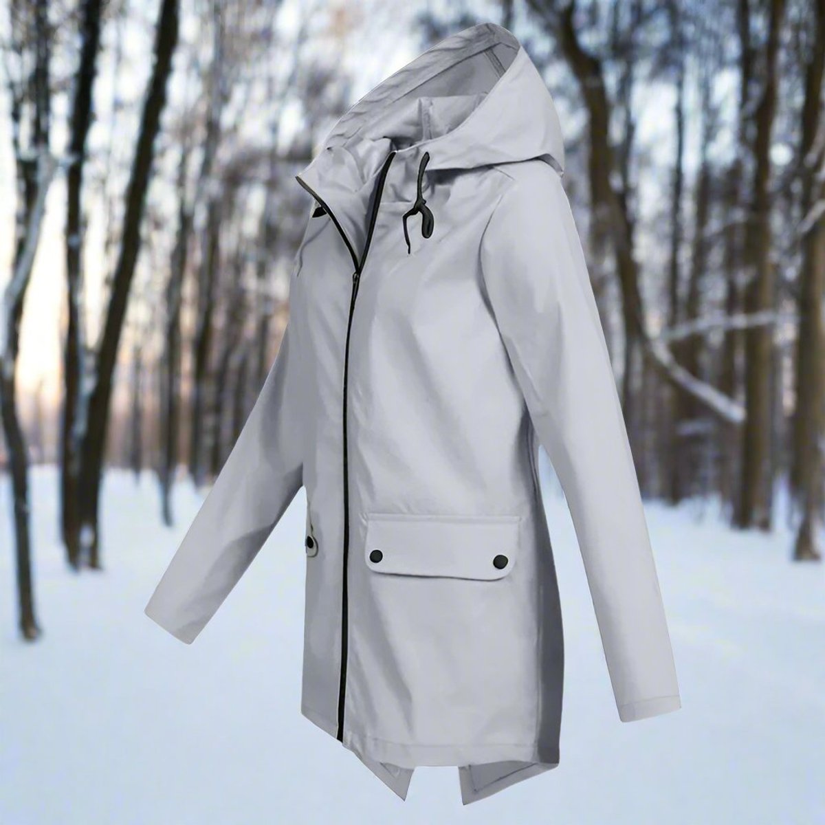 Women's Waterproof Hooded Rain Jacket Zip-Up Adjustable Cuffs Pockets