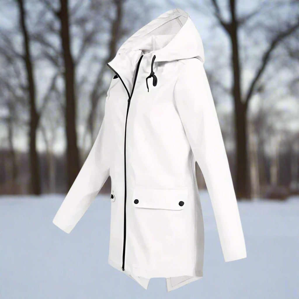 Women's Waterproof Hooded Rain Jacket Zip-Up Adjustable Cuffs Pockets