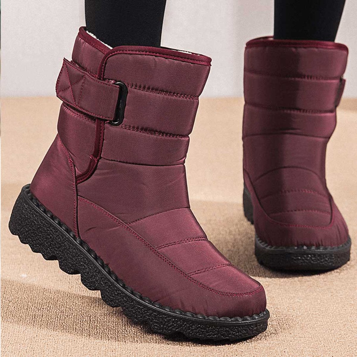 Women's Waterproof Insulated Ankle Snow Knee High Boots - Red