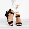 Women's Wedge Ankle Strap Open-Toe Sandals - Black