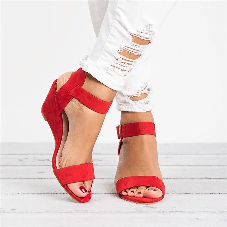 Women's Wedge Ankle Strap Open-Toe Sandals - Red
