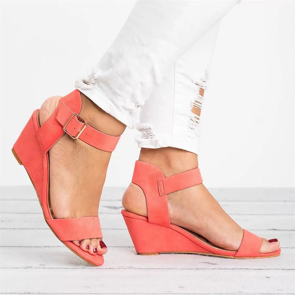Women's Wedge Ankle Strap Open-Toe Sandals - Light Red