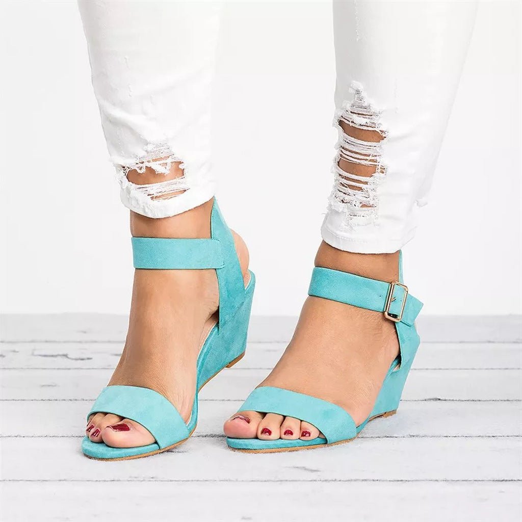 Women's Wedge Ankle Strap Open-Toe Sandals - Sky Blue
