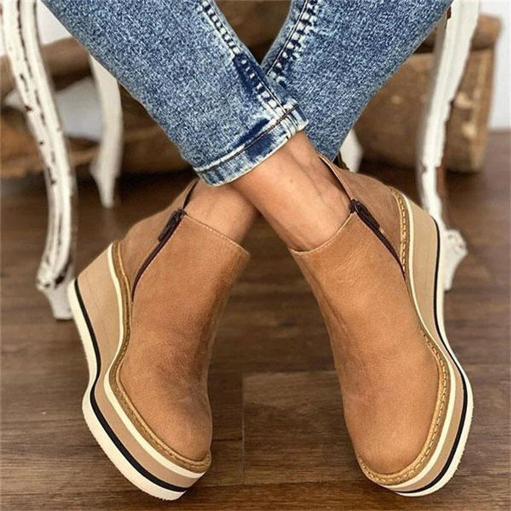 Women's Wedge Platform Zip-Up Ankle Boots