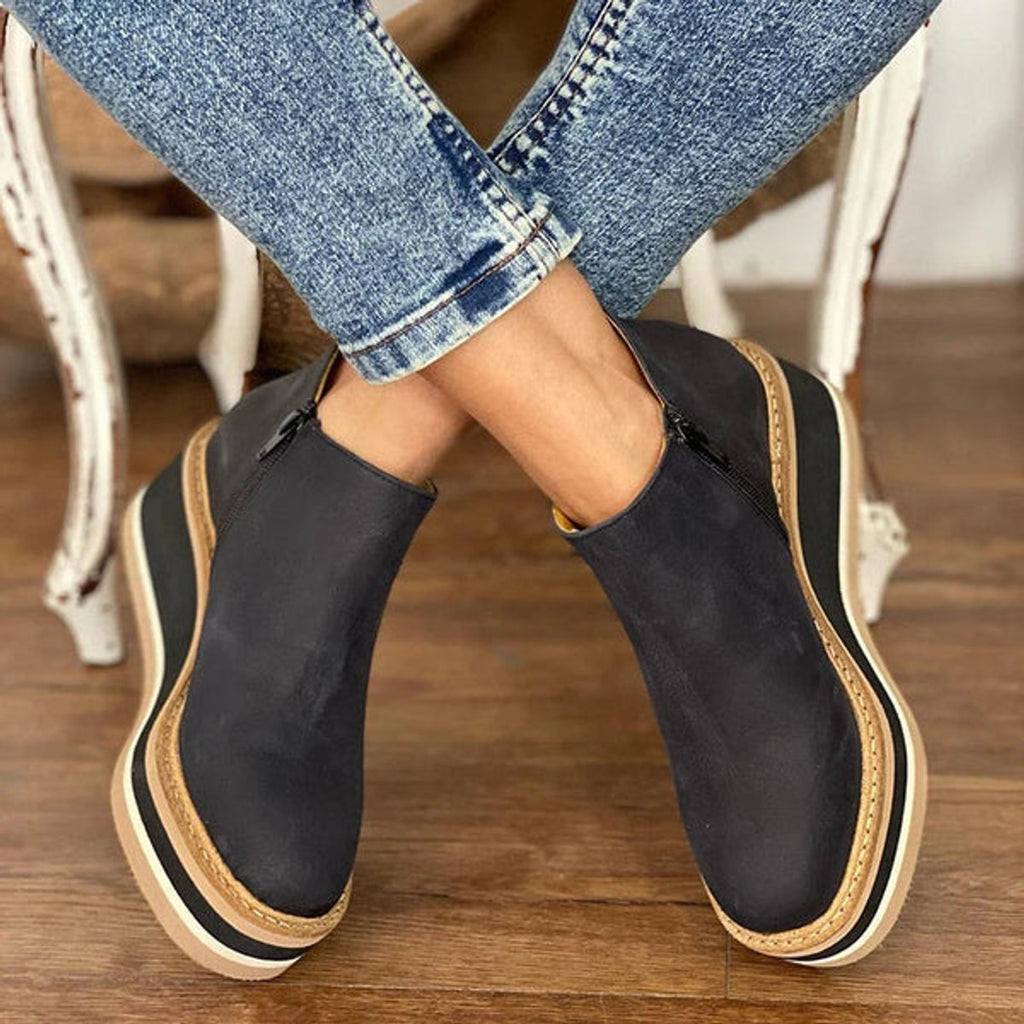 Women's Wedge Platform Zip-Up Ankle Boots