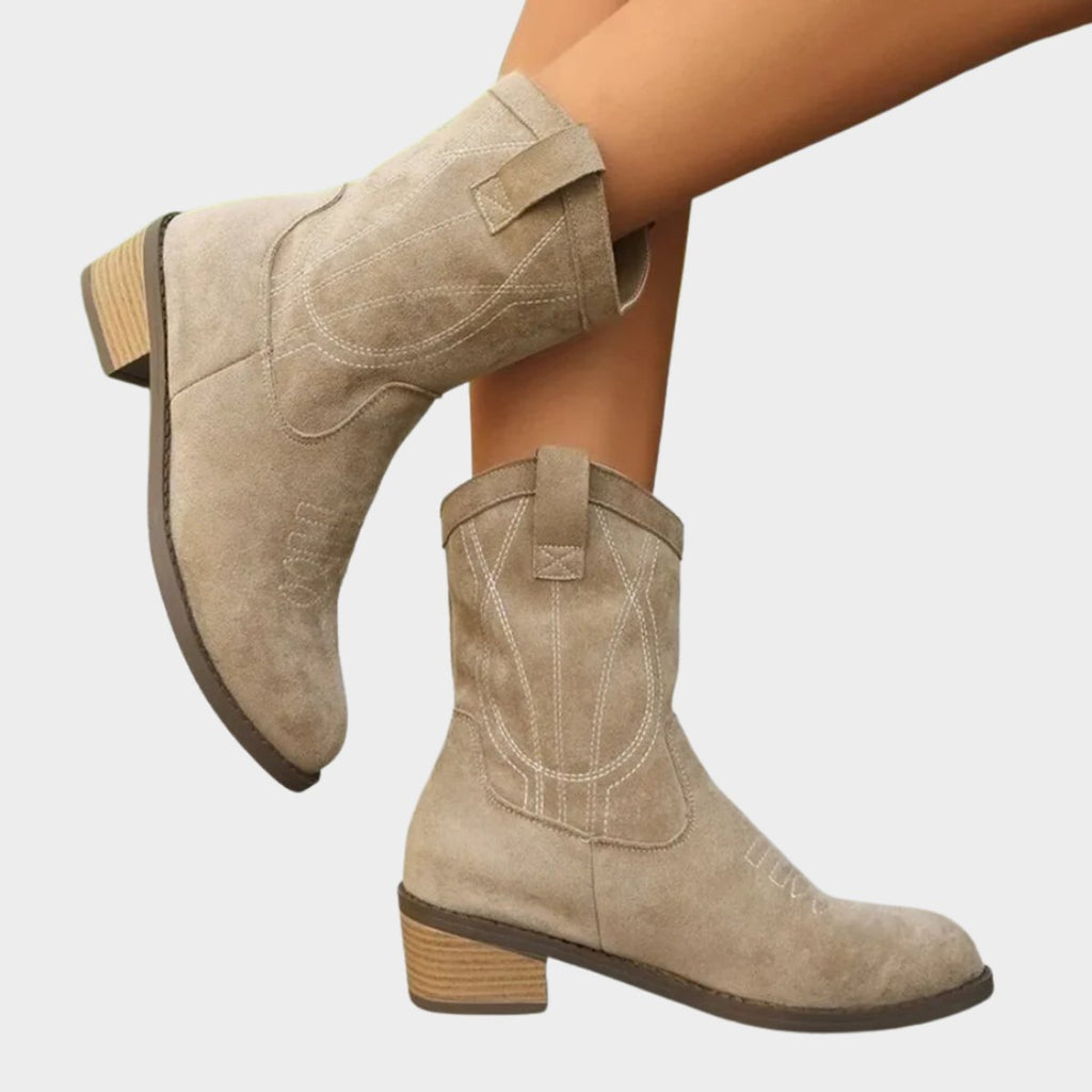 Women's Western-Stitch Suede Cowboy Ankle Boots - Gray