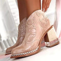 Women's Western Studded Block-Heel Ankle Boots - Dune Pink