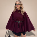 Women's Wool Cape Coat High-Collar Belted Button Closure - Black