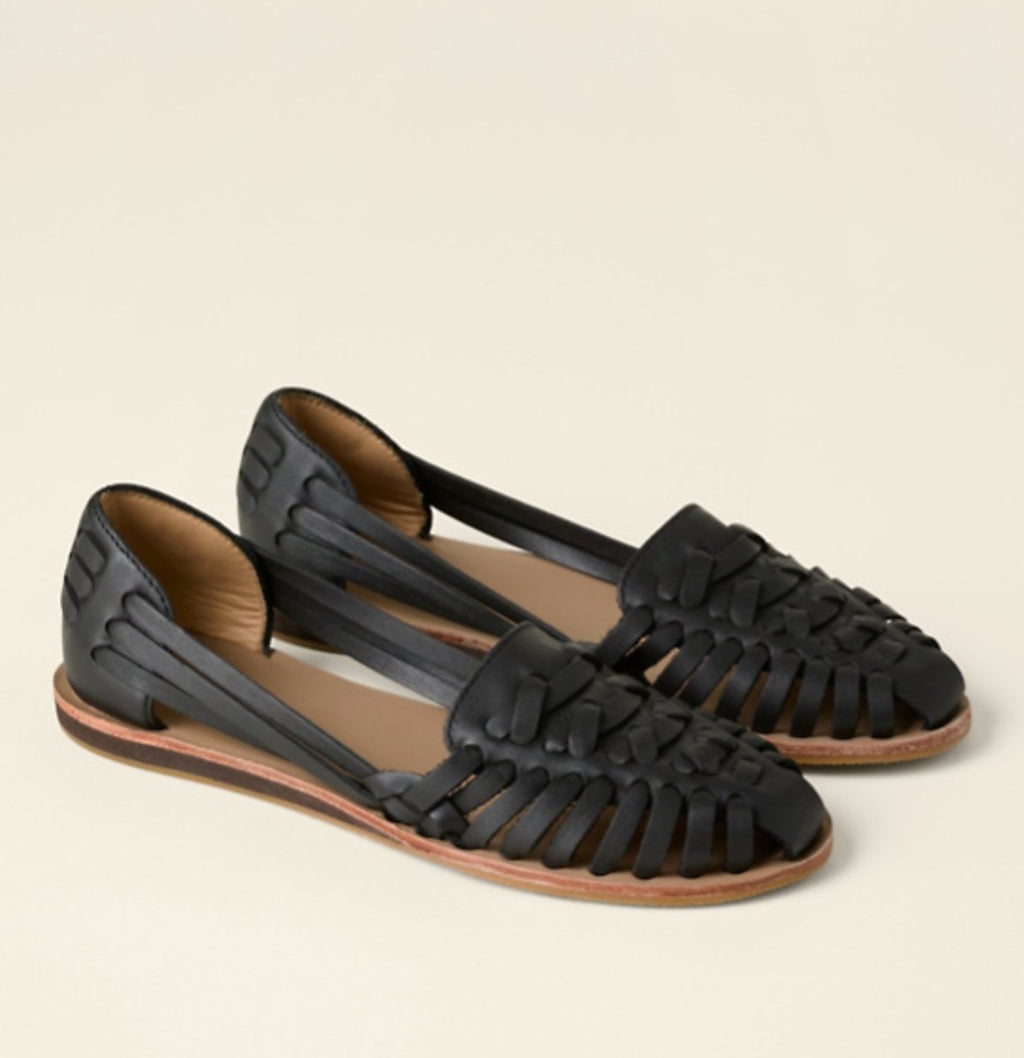 Women's Woven Leather Closed-Toe Comfortable Sandals Slip-On Flats - Black