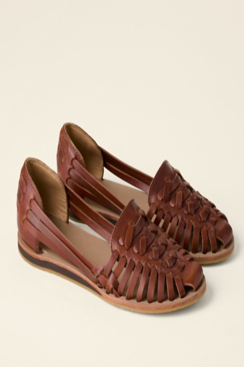 Women's Woven Leather Huarache Comfortable Sandals Flat Slip-On - Brown