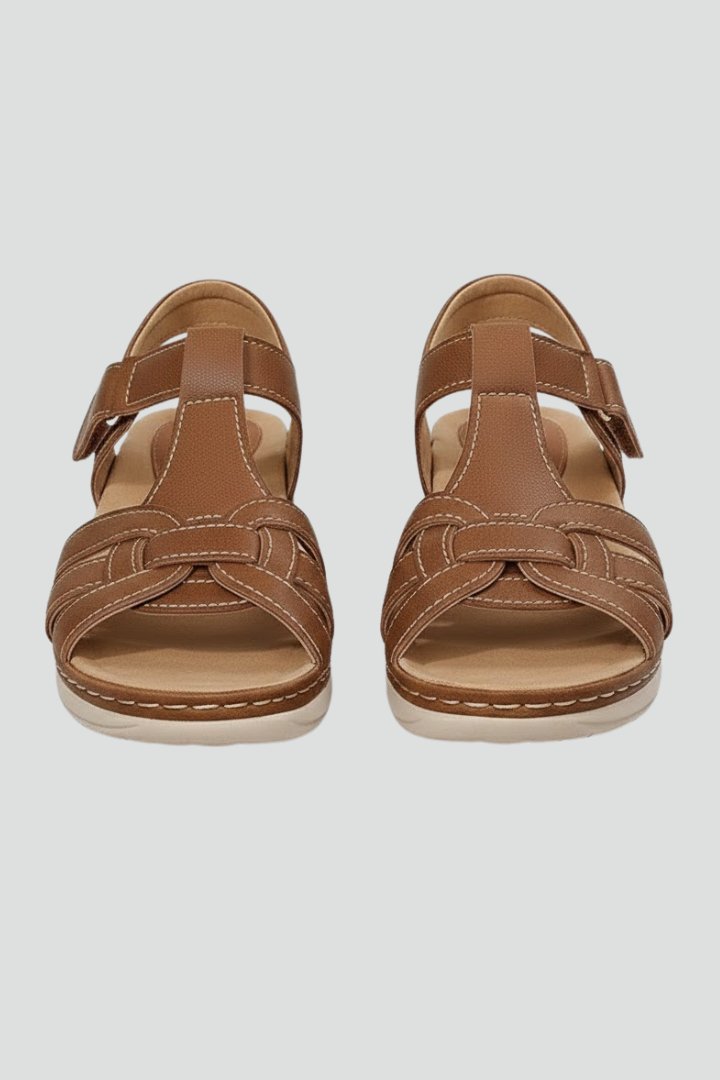 Women's Woven Open-Toe Velcro Strap Flat Sandals