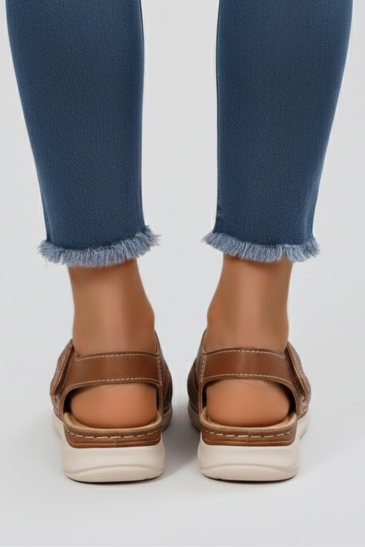 Women's Woven Open-Toe Velcro Strap Flat Sandals