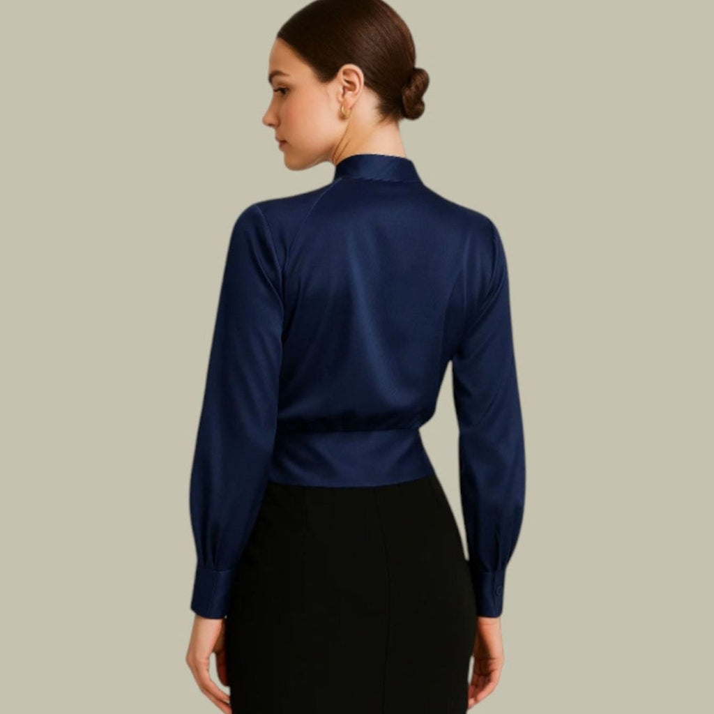 Women's Wrap-Front Long Sleeve Satin Blouses V-Neck Top