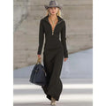 Women's Zip-Up Maxi Long Sleeve Dress Fitted Bodycon - Black